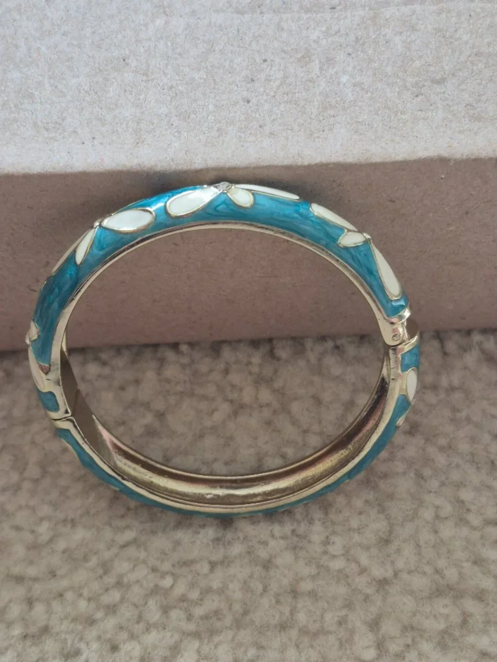 Aolani Turquoise Enamel Bangle Bracelet Plumeria Flower w/Cubic Zirconia Mint!